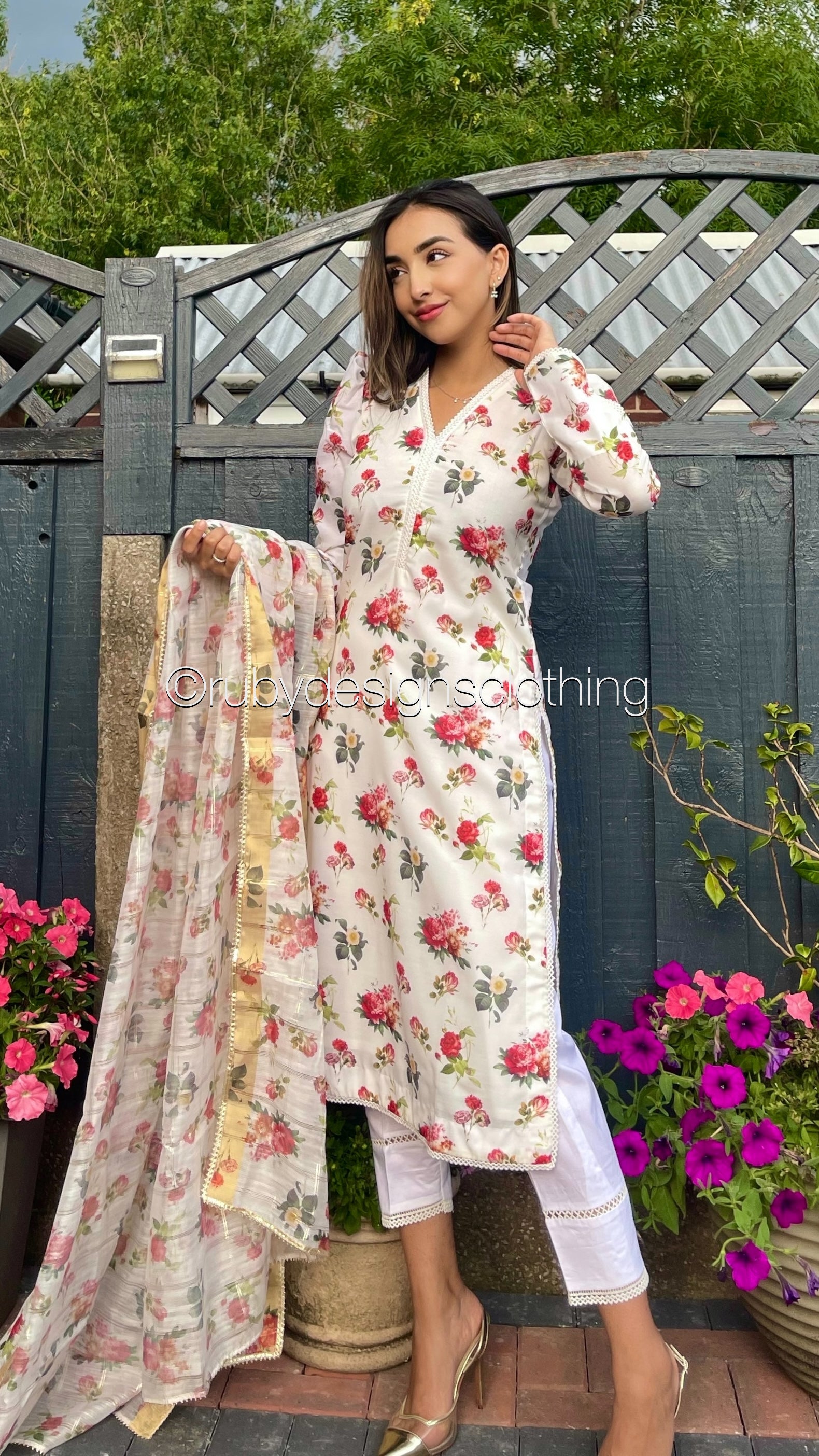 HALA - 3 Piece White Floral Print Swiss Lawn Suit (7852494979285)
