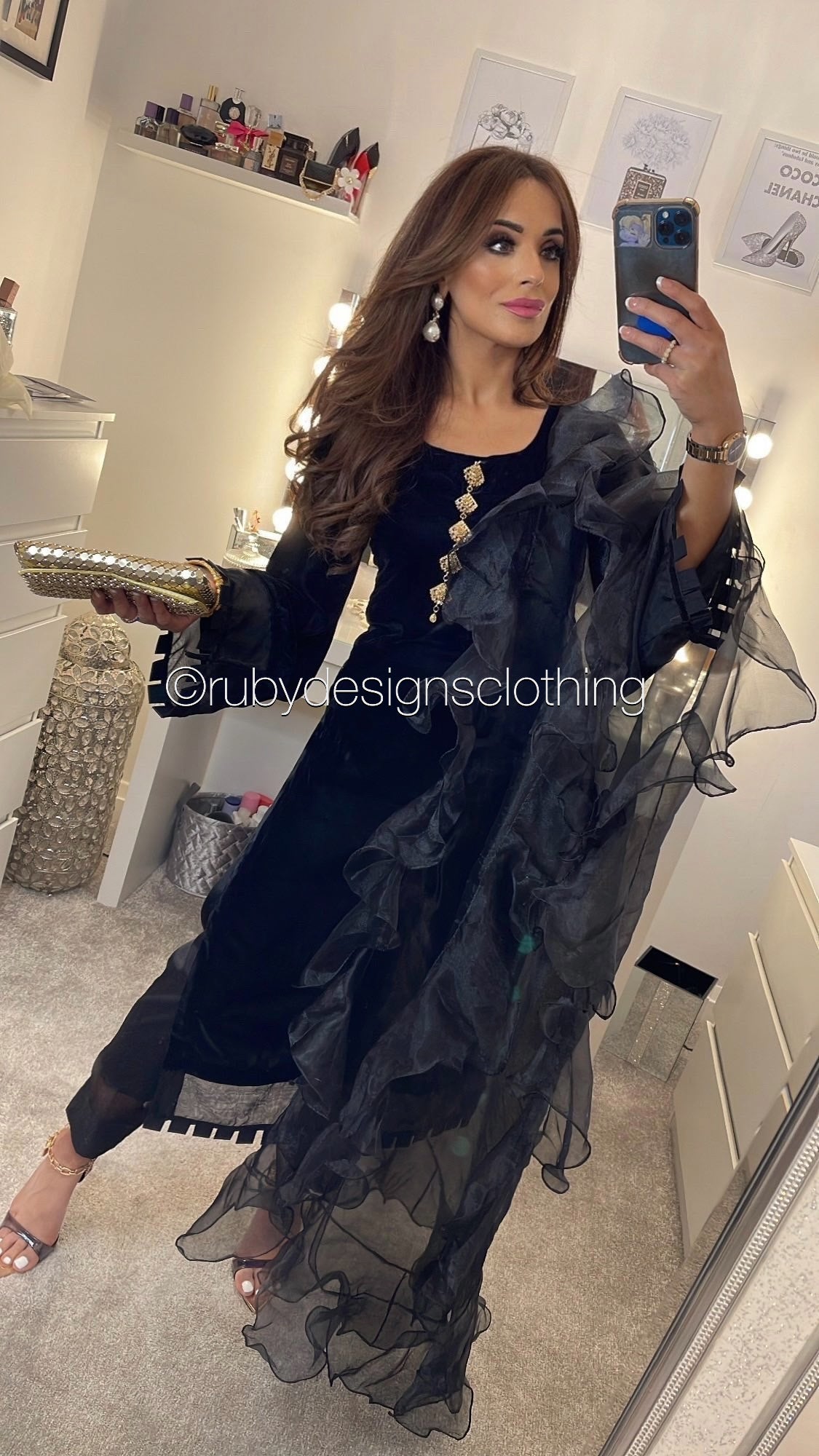 SAADIA - 3 Piece Black Velvet Suit with Organza Dupatta (7547181957333)