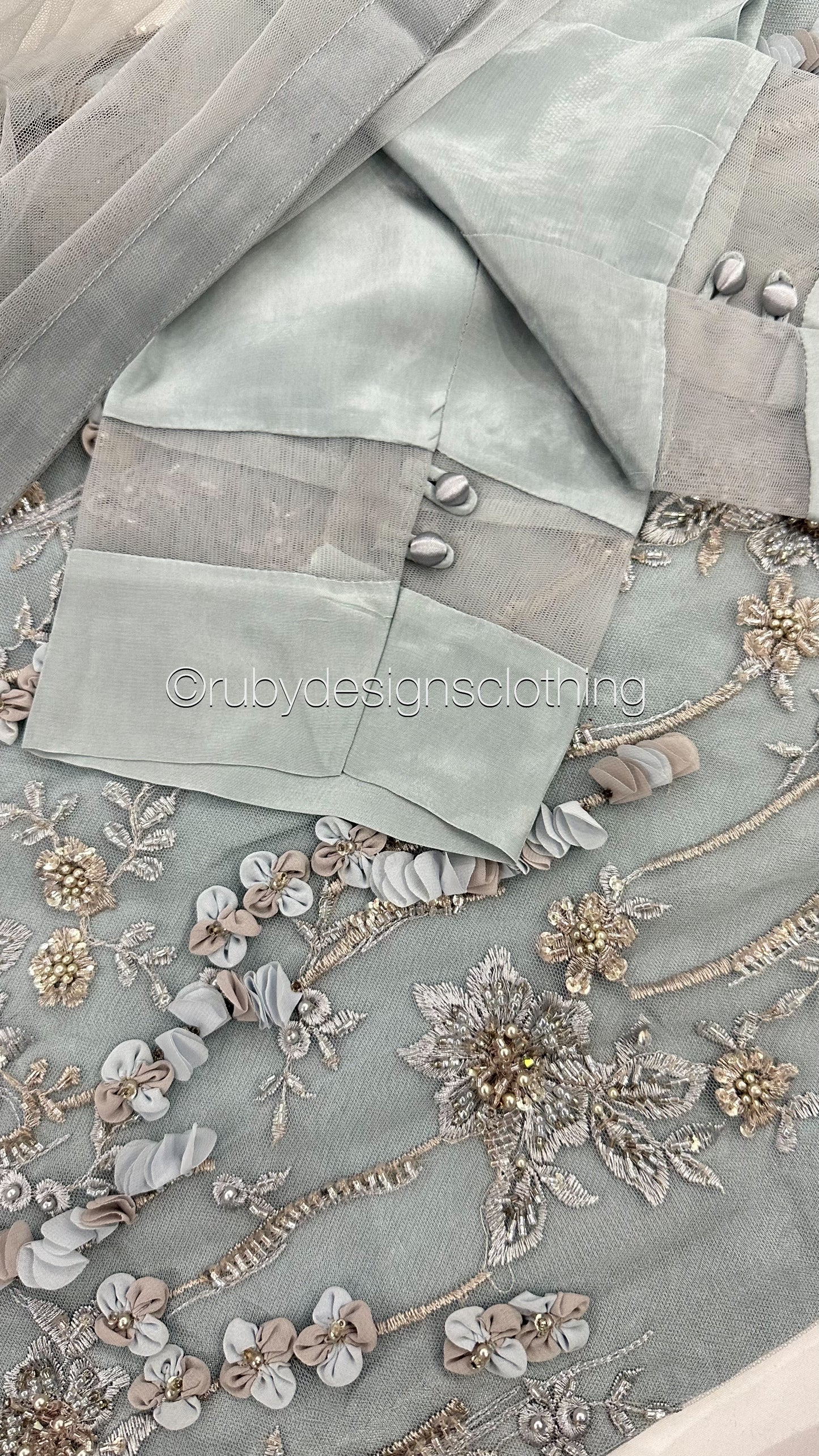 FATIMA Blue - 3 Piece Heavy Embroidered Net Suit with 3D Detail (8028965961941)