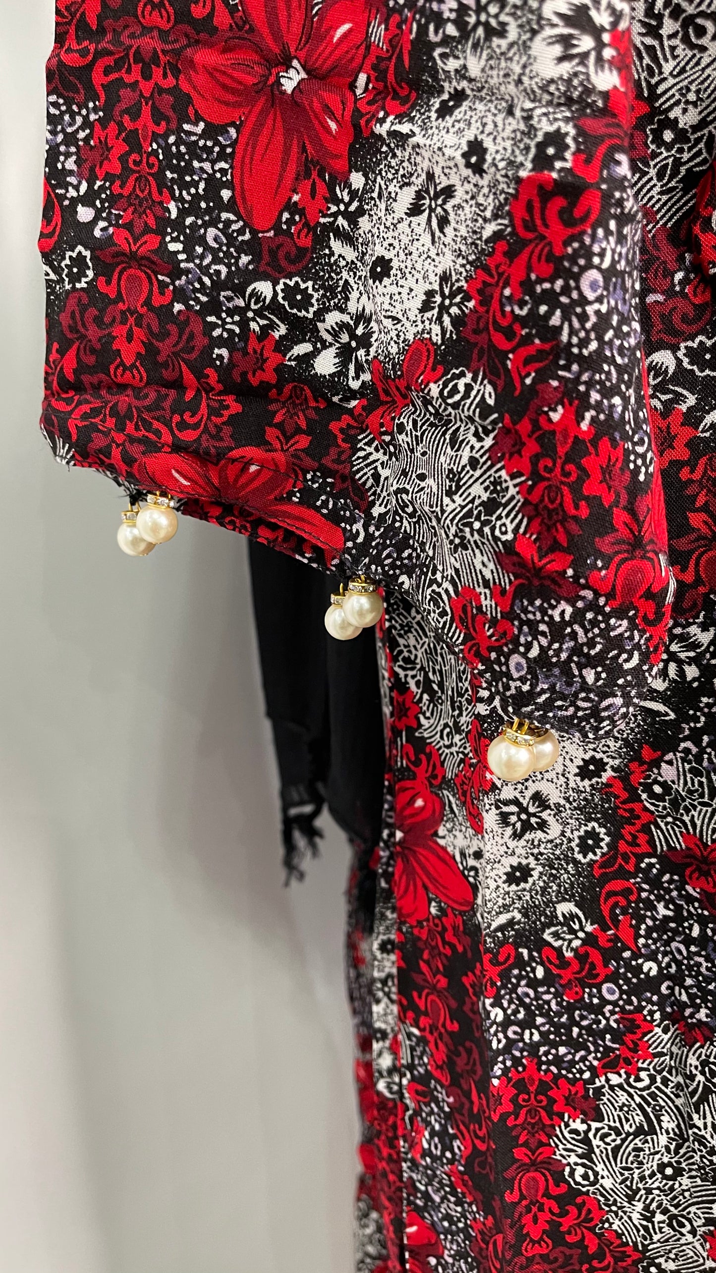 3 Piece Linen Red and White Floral Print Dress (6577922048184)
