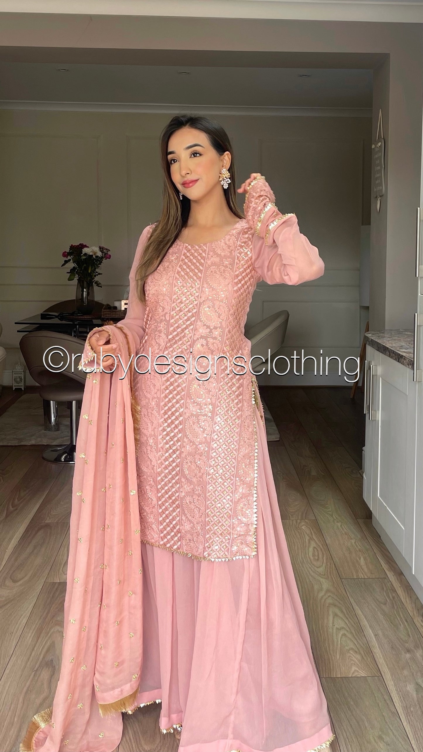 LANA - Blush Pink Luxury 3 Piece Chikankari Chiffon Sharara Suit with Pure Chiffon Dupatta (7753605054677)