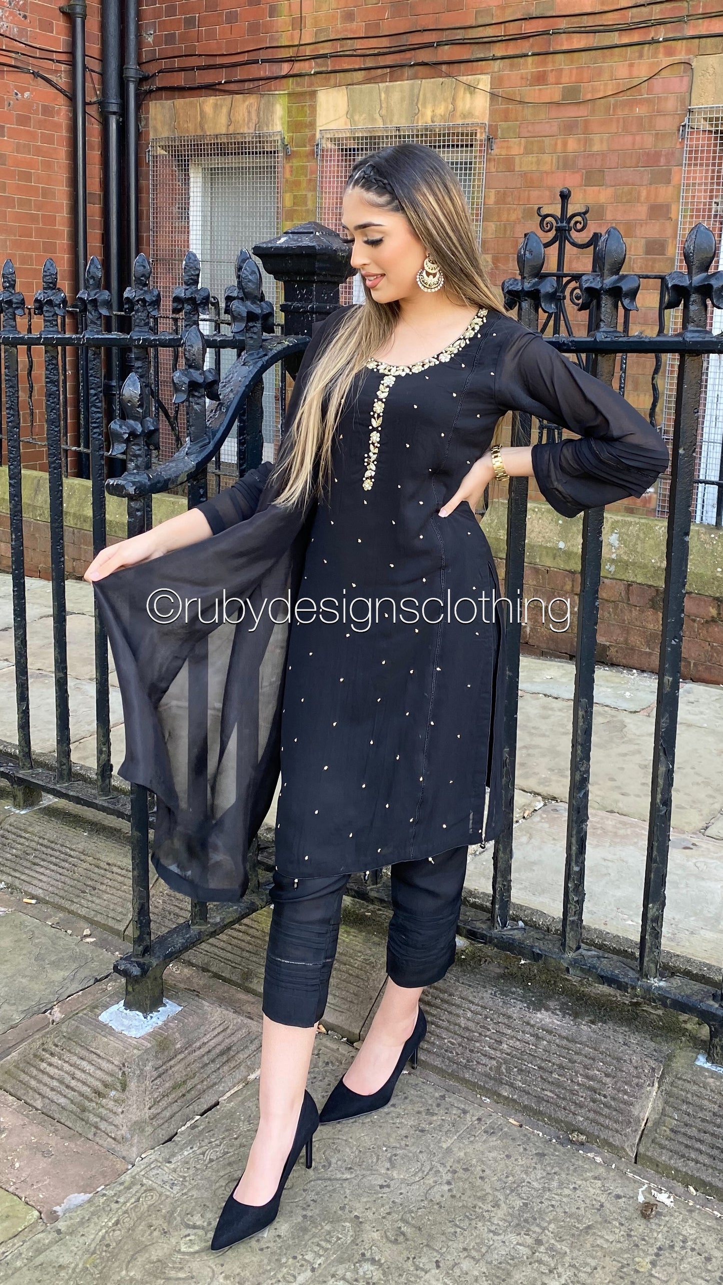 SHARIYA - 3 Piece Black Chiffon Suit (6636121096376)