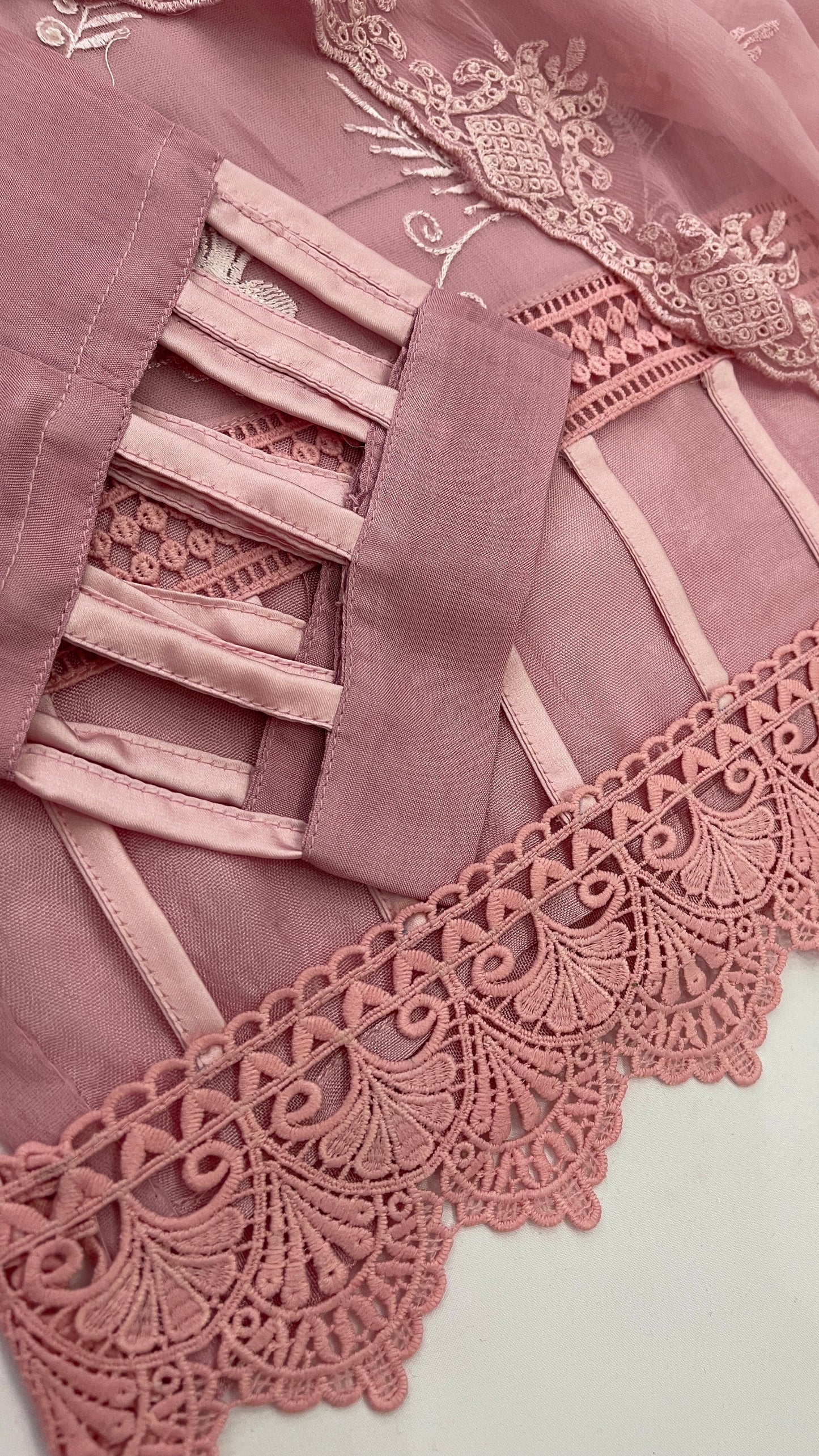 MEHER Pink - 3 Piece Embroidered Chiffon Suit with Cut Out Details (7649359102165)