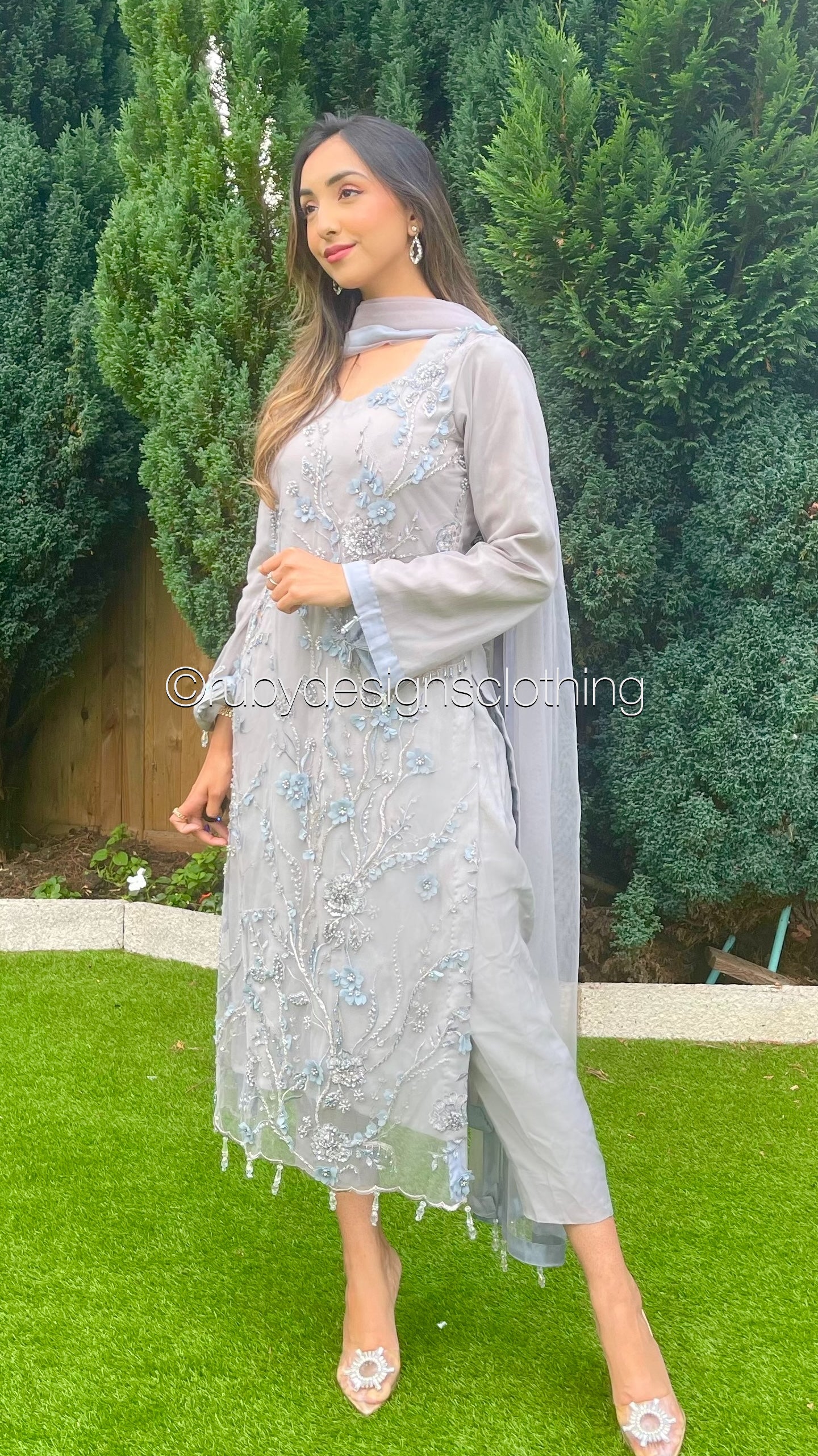 ZARA - 3 Piece Heavy Embroidered Net Suit with 3D Flowers (6766722252984)