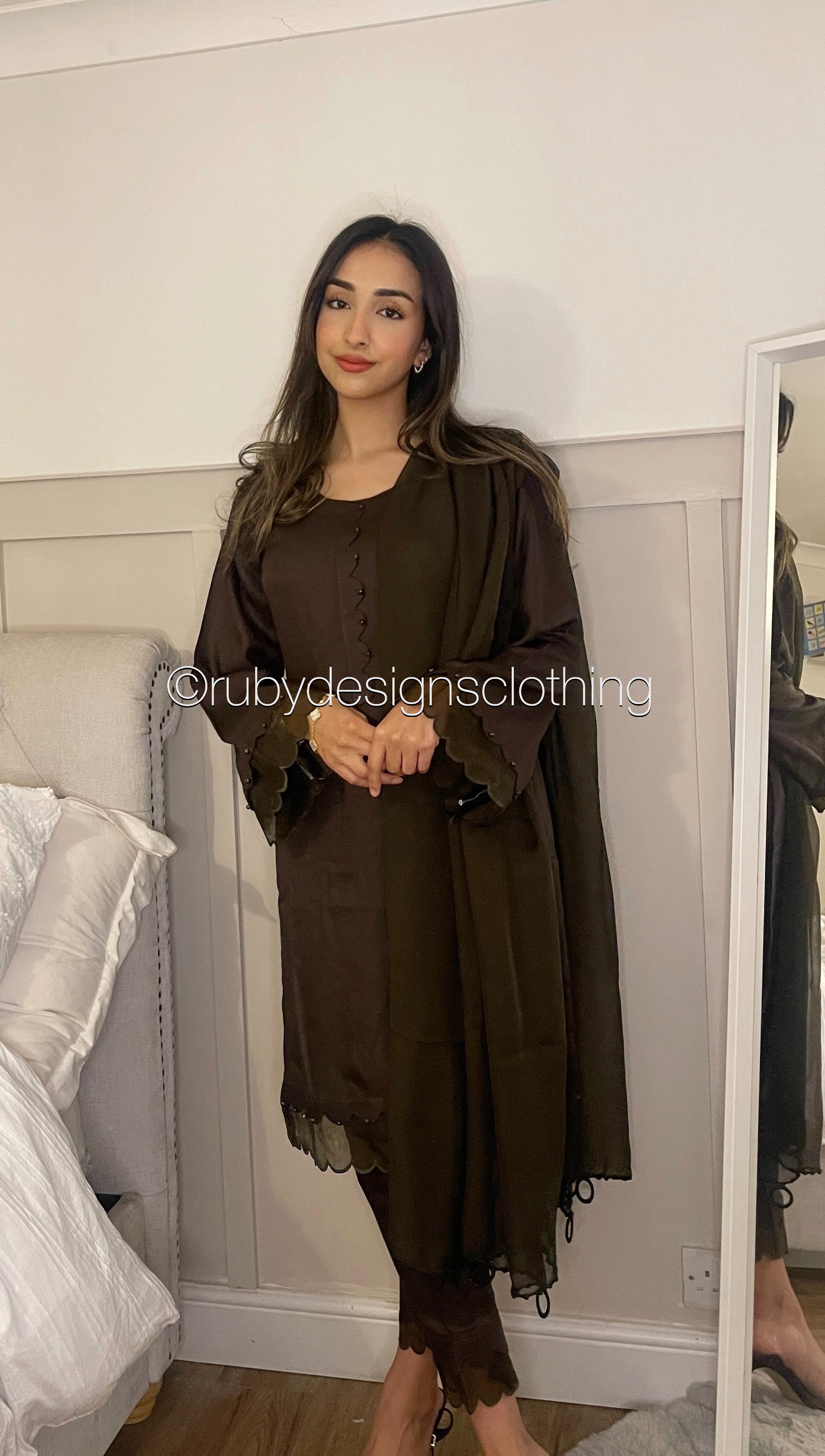 SHANAZ - 3 Piece Dark Brown Marina Suit with Scallop Hem (7934798561493)