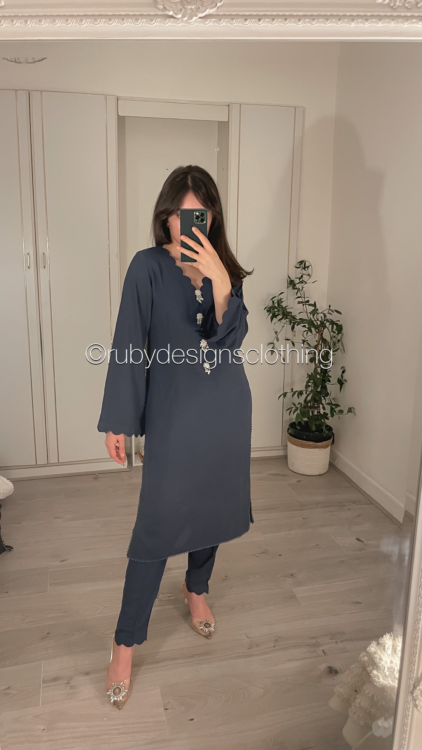NEELAM - 3 Piece Linen Navy Suit with Shawl (7934795841749)