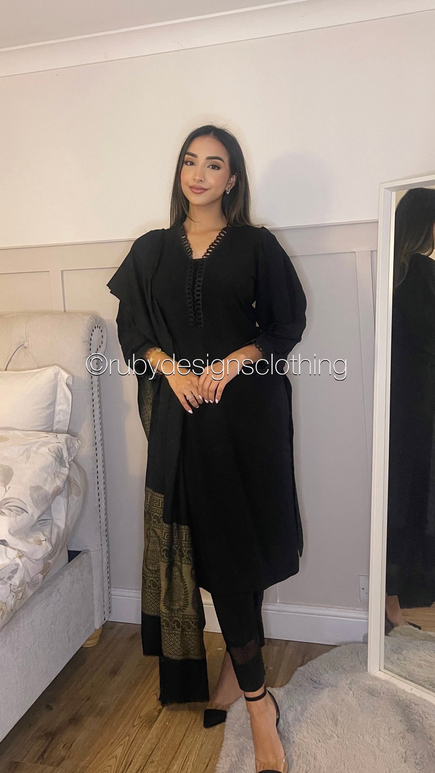 AMBER - 3 Piece Black Linen Suit with Shawl (7902913528021) (8747711234261)