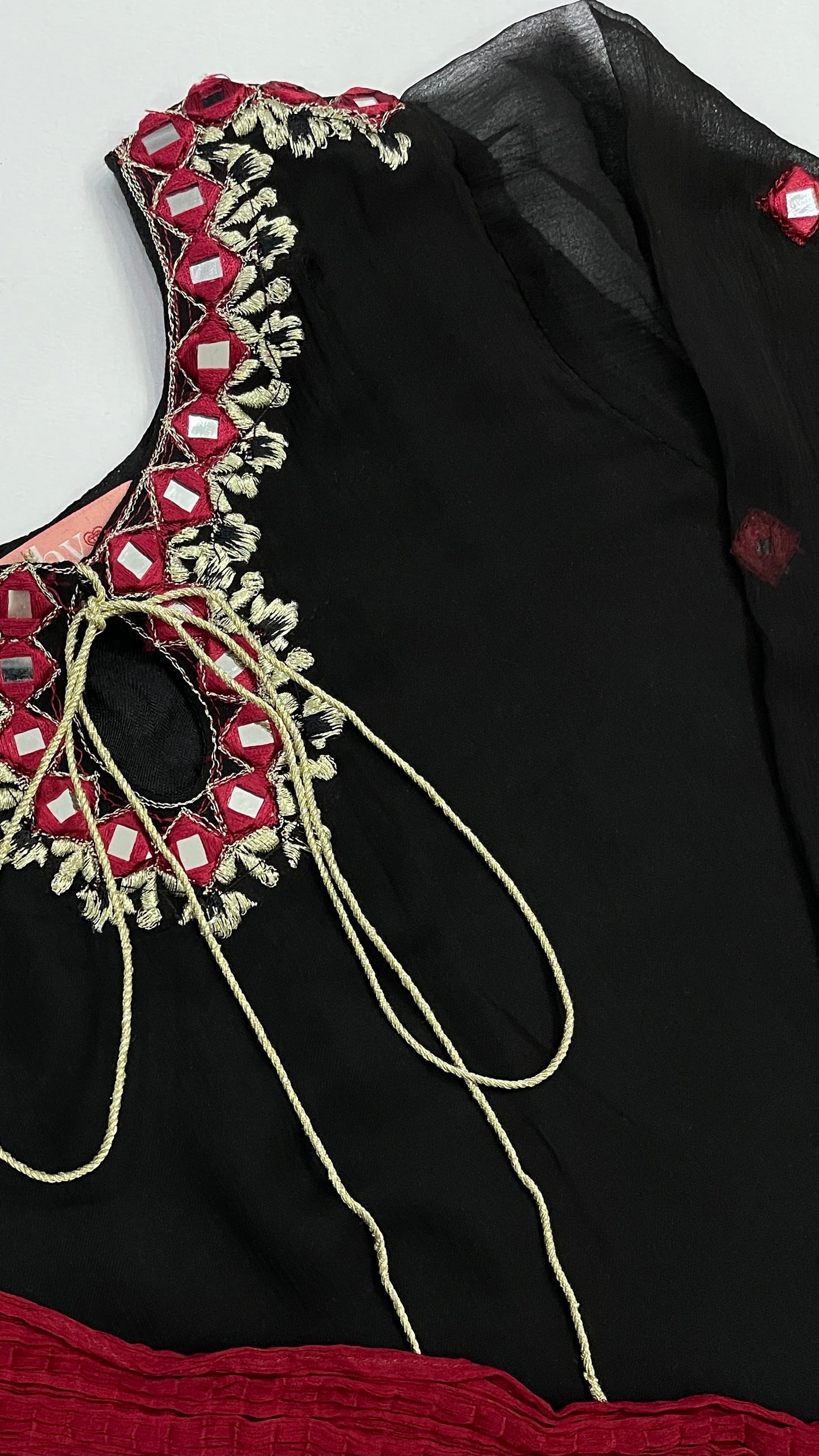 FARAH - Black 3 Piece Chiffon Suit with Mirror Details and Crushed Dupatta (7675764539605)