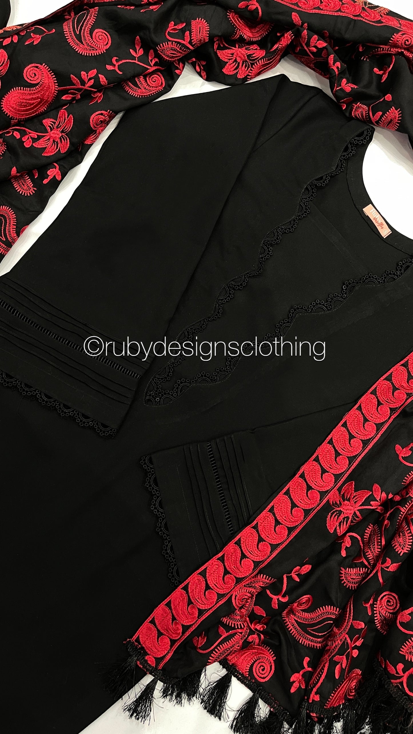 ZEENAT - 3 Piece Black Linen Suit with Heavily Embroidered Shawl (7989822390485)