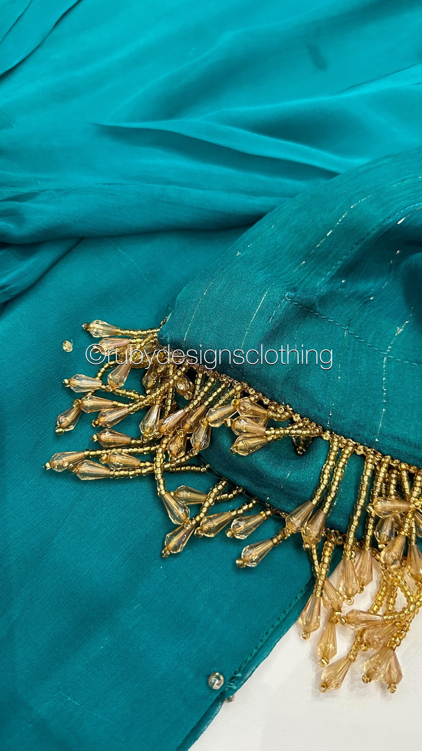 ANEEQA Teal - 4 Piece Chiffon Suit with Gold Handwork (8013104775381)