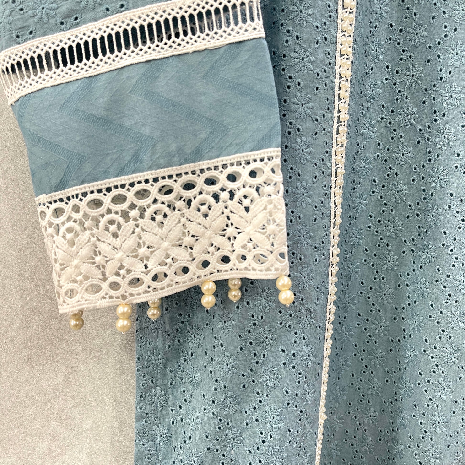SANIA - 3 Piece Blue Cotton Net Chikankari Suit with Pearl Details (6654638883000)