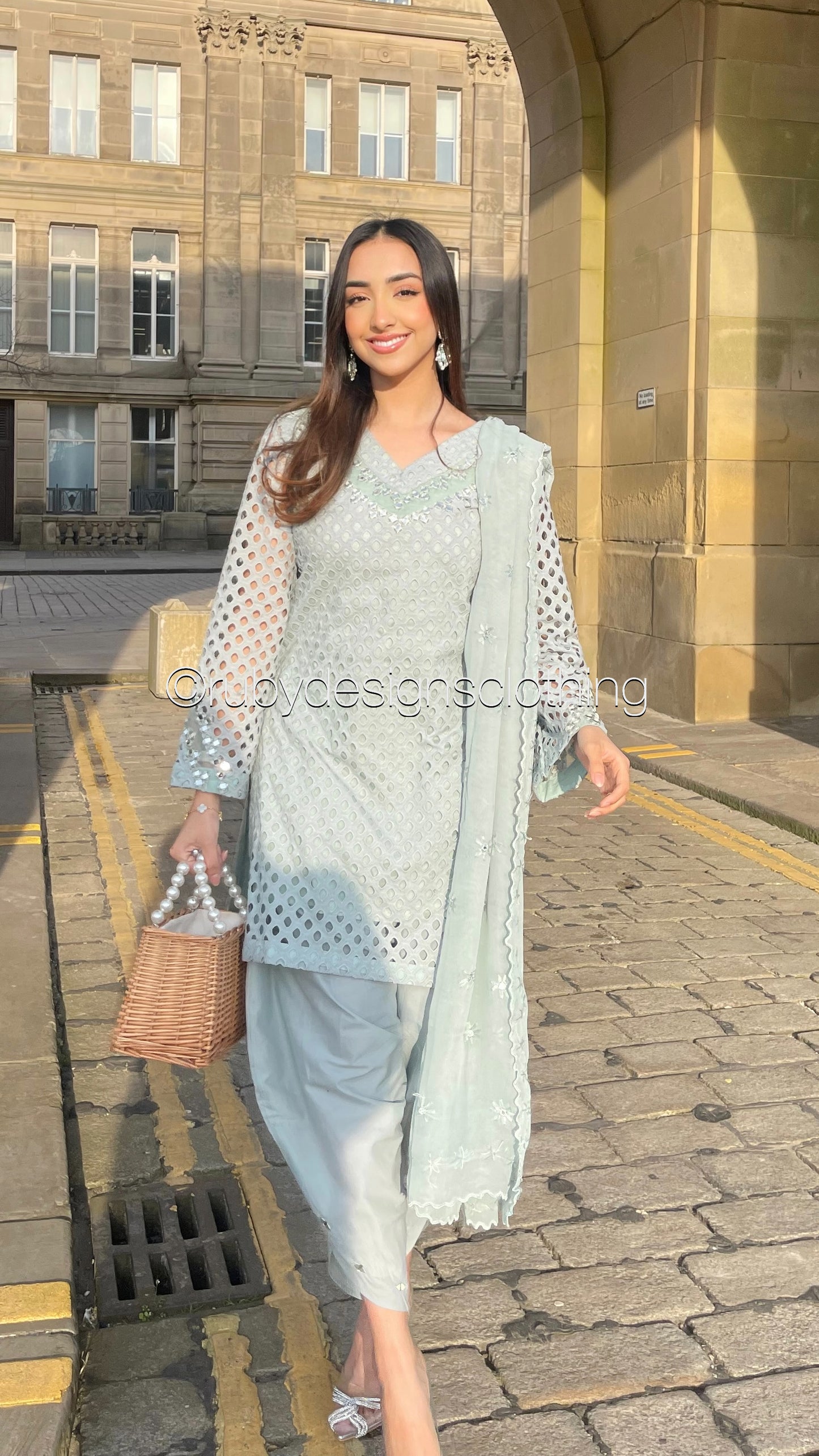 LEENA Sage - 3 Piece Chikankari Suit with Tulip Shalwar (8025573753045)