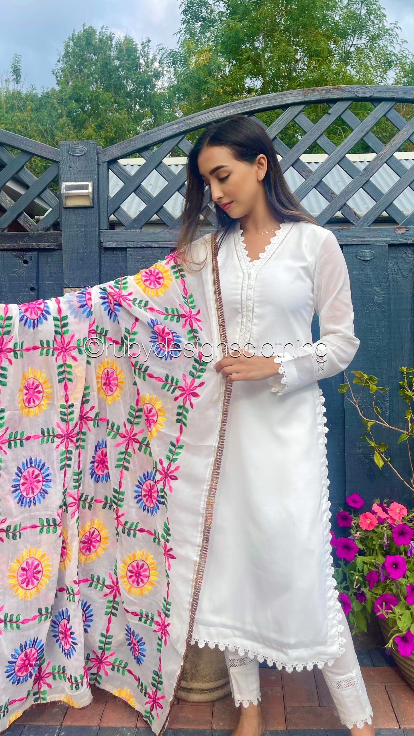 ESHA - 3 Piece White Swiss Lawn Suit with Pulkhari Dupatta (8025145540821)