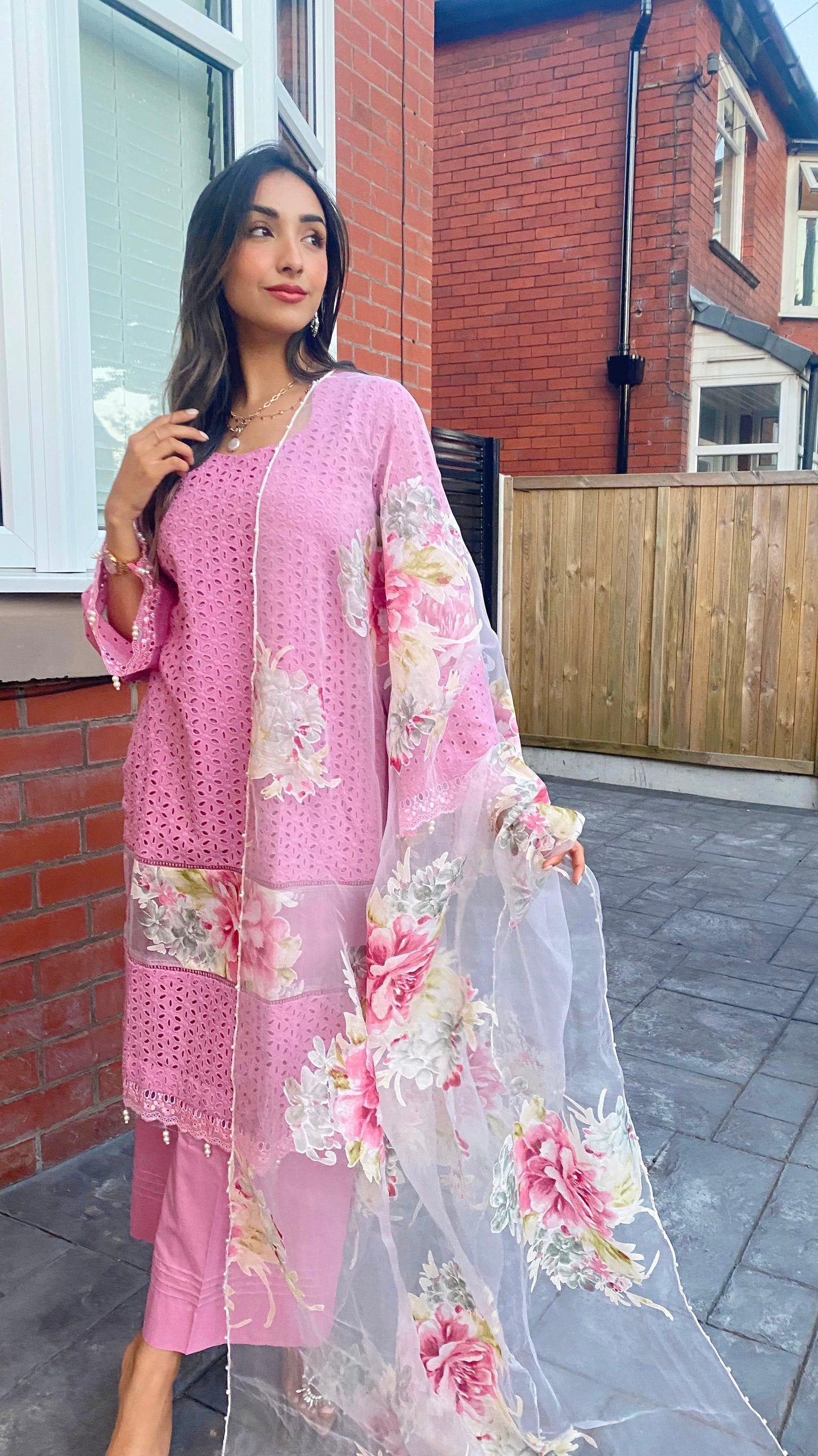 KINZA - 3 Piece Pink Chikankari Suit with Organza Dupatta (6779093909688)