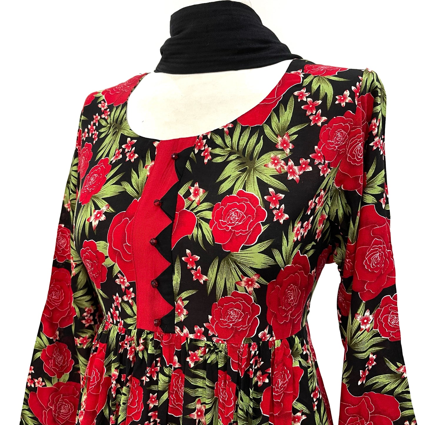 3 Piece Red Linen Floral Print Dress (6577920606392)