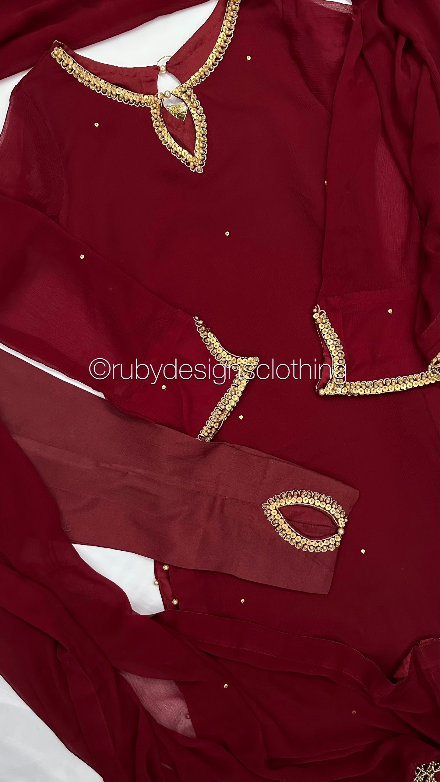 HAYA Maroon - 3 Piece Chiffon Suit with Hand Embellished Neckline (8026579861717)