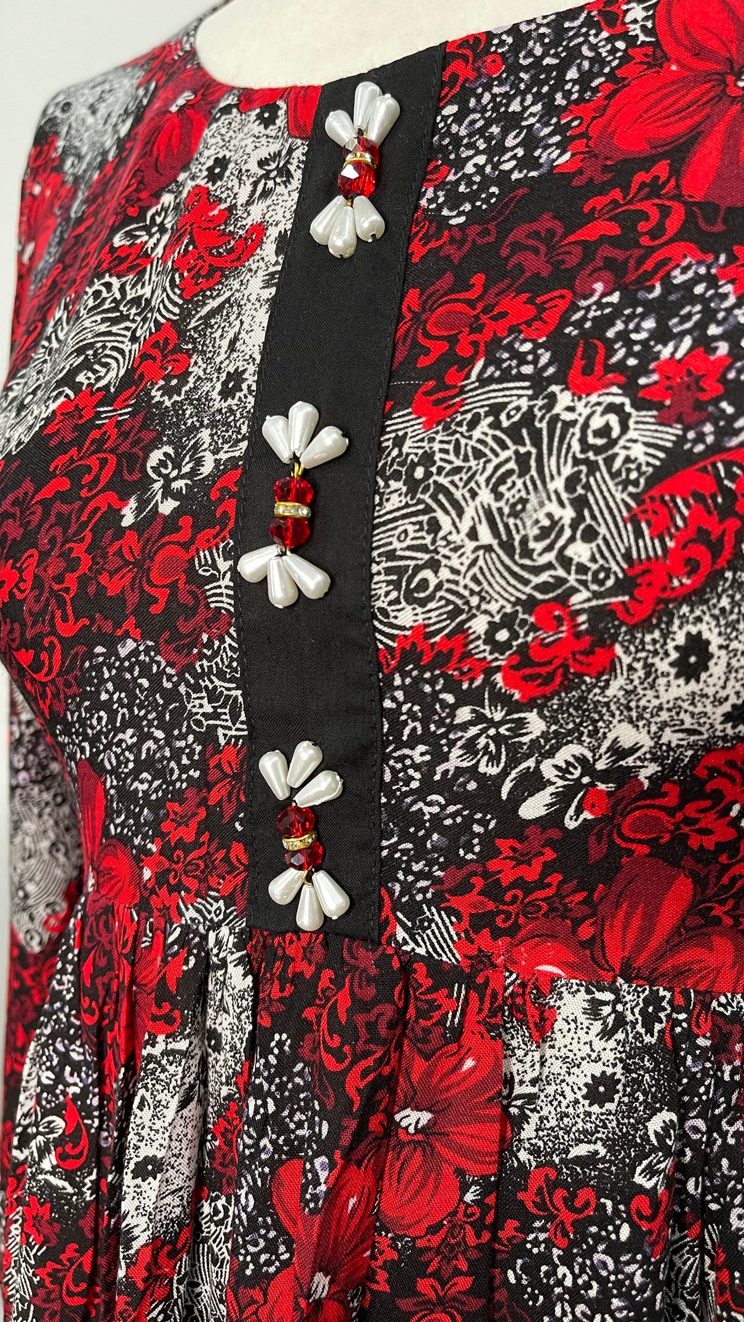 3 Piece Linen Red and White Floral Print Dress (6577922048184)