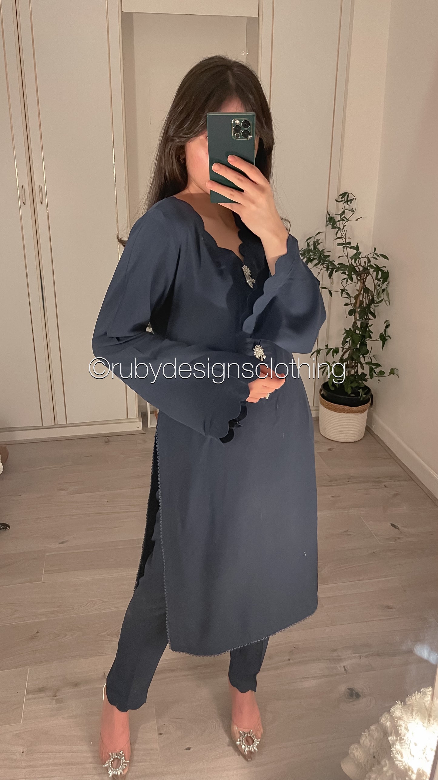 NEELAM - 3 Piece Linen Navy Suit with Shawl (7934795841749)