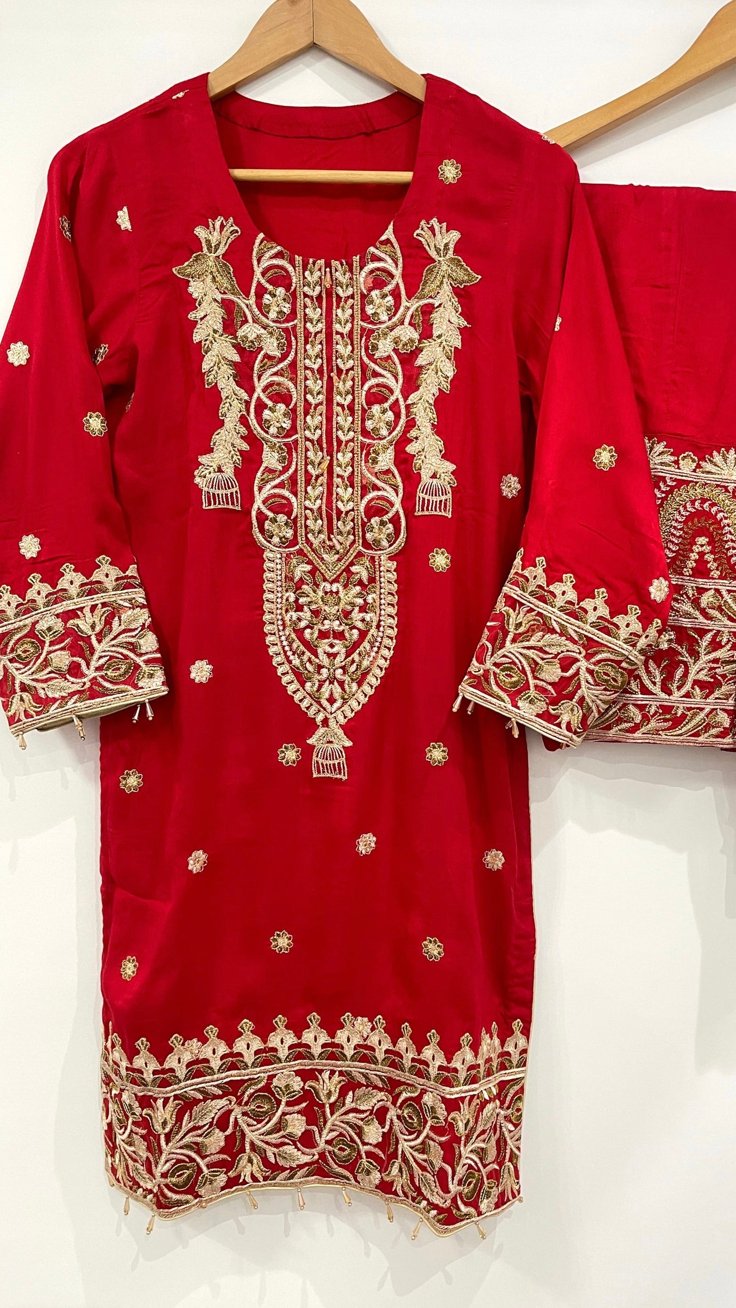 3 Piece ANAYA Inspired Red Embroidered Suit (6600607203512)