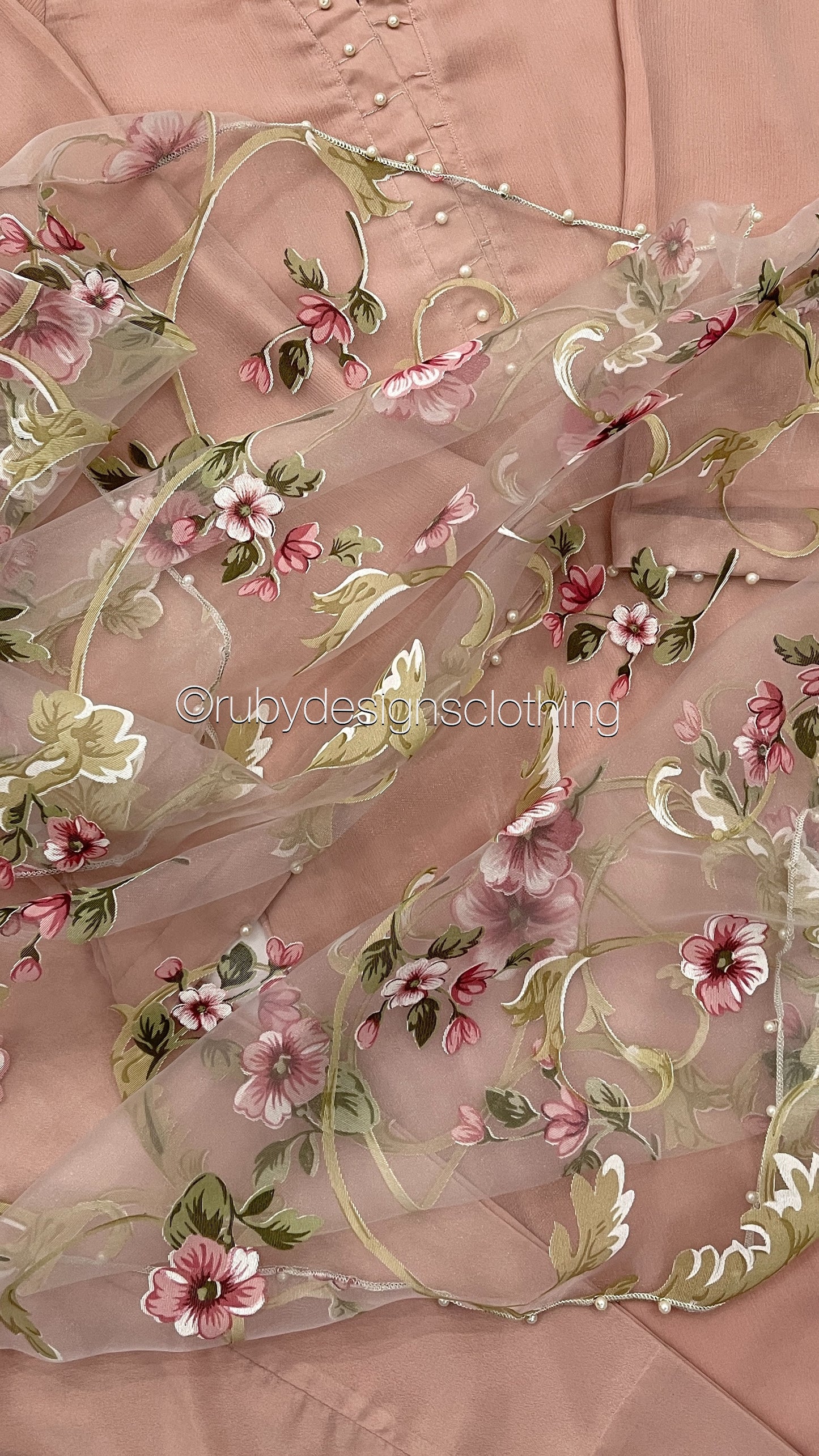 ARIA Blush - 3 Piece Chiffon Suit with Floral Print Organza Dupatta (7804096053461)
