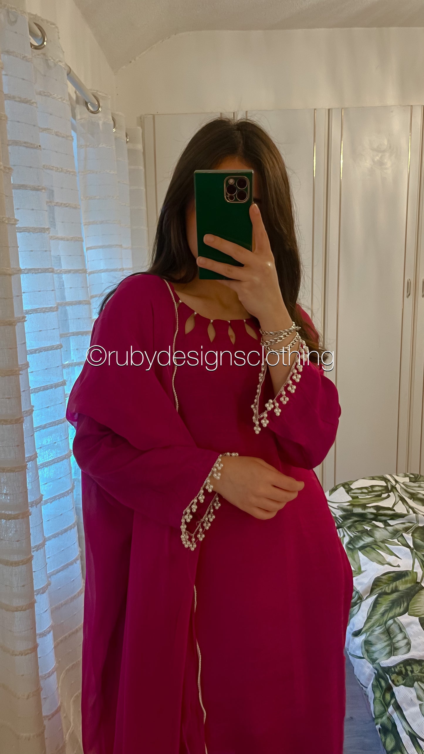 AMELIA Pink - 3 Piece Raw Silk Suit with Loop Cutout Neck (8020413382869)