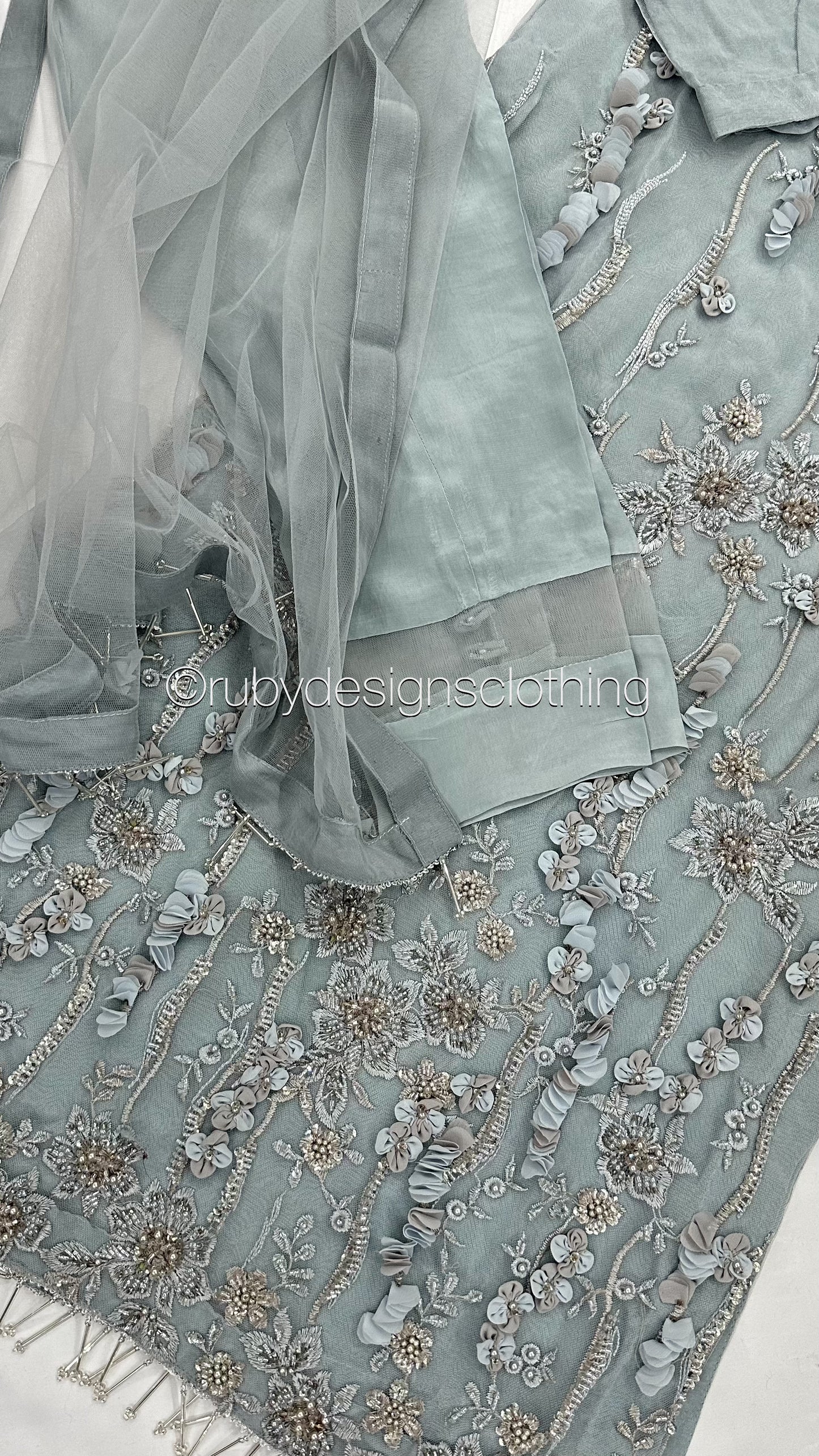 FATIMA Blue - 3 Piece Heavy Embroidered Net Suit with 3D Detail (8028965961941)