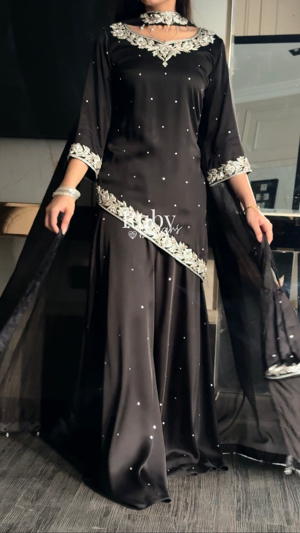 RANI Noir - 3 Piece Luxury Silk Suit with Matching Bag
