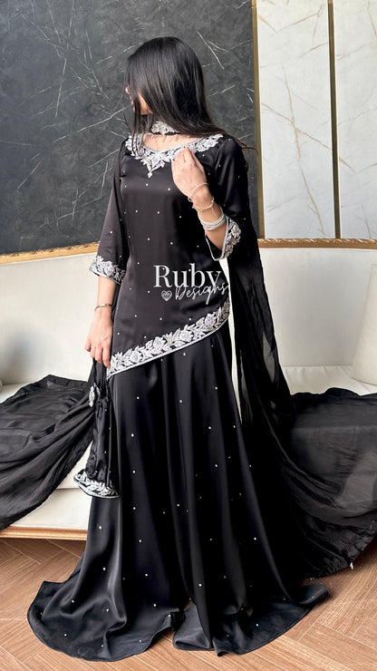 RANI Noir - 3 Piece Luxury Silk Suit with Matching Bag