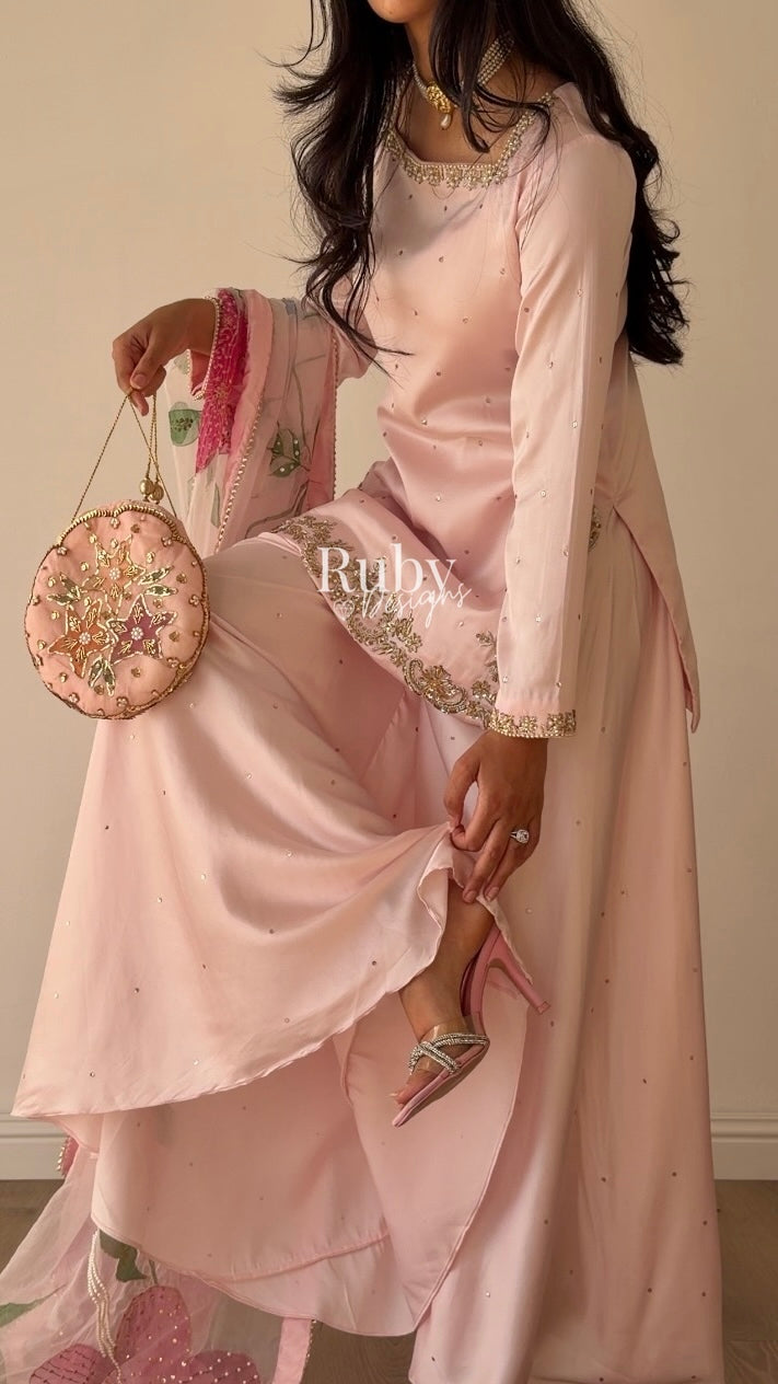 REYA Rose - 3 Piece Silk Suit with Matching Potli Bag