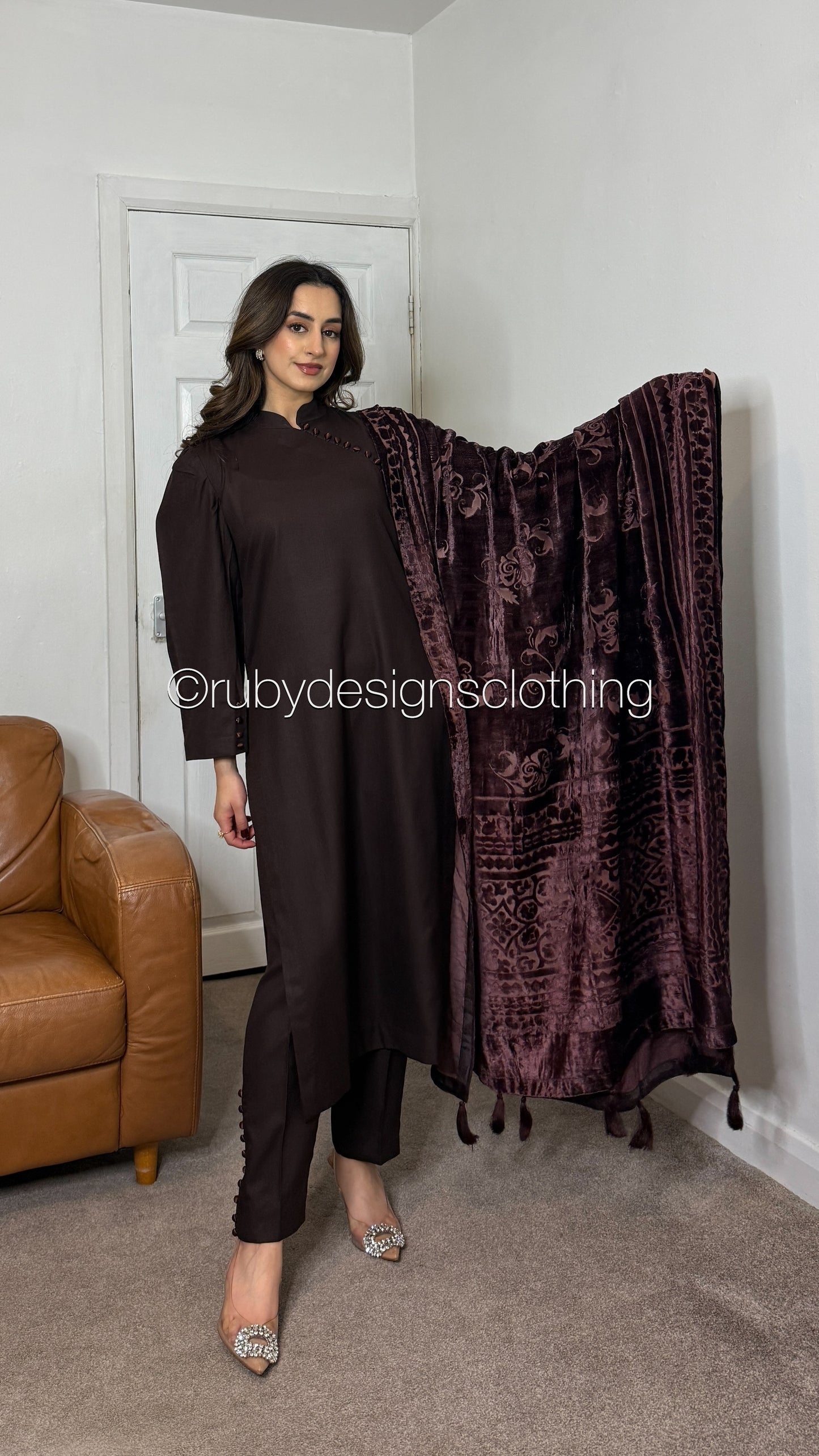 ZAILA Cocoa - 3 Piece Marina Suit with Palachi Shawl