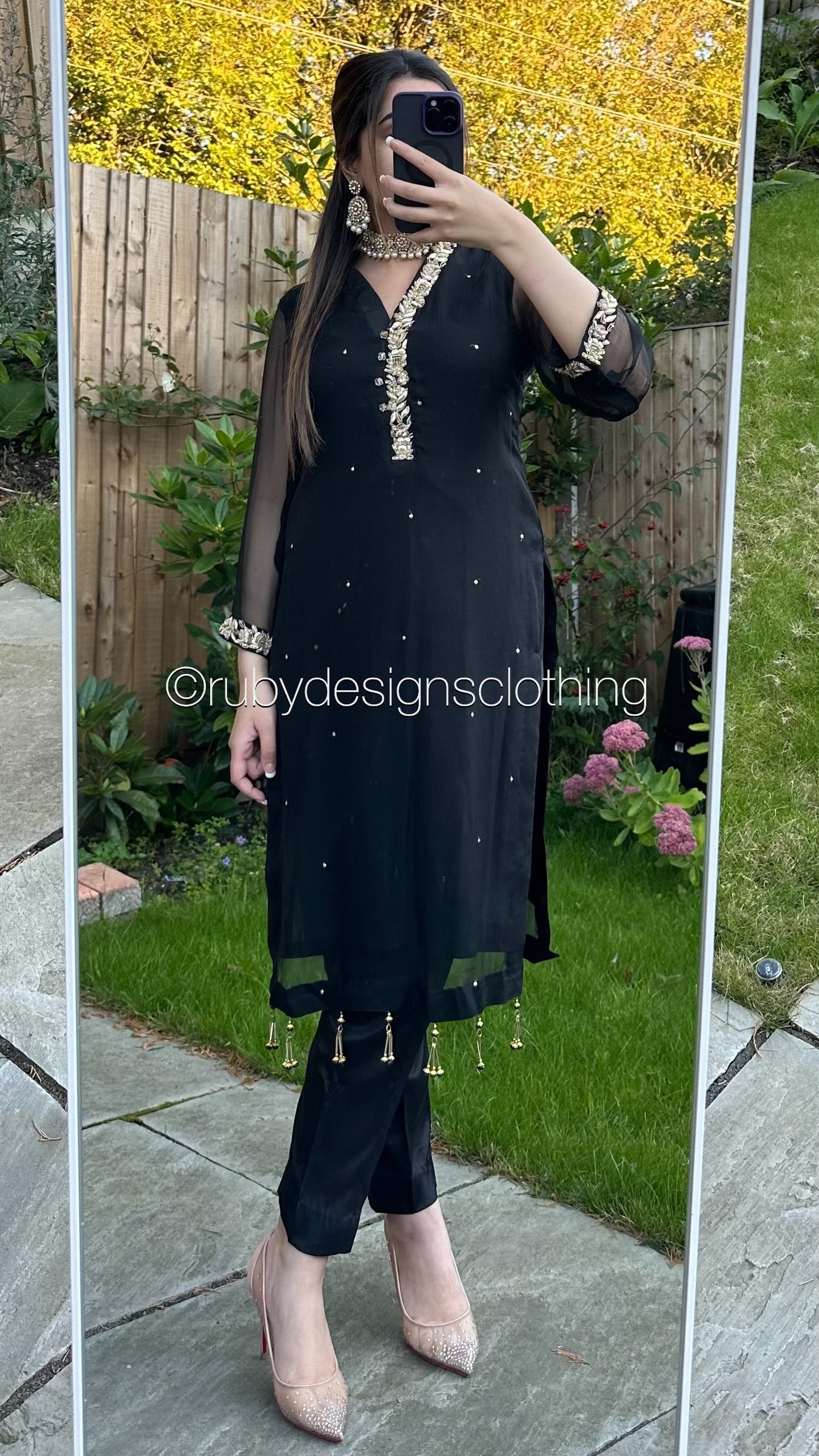 EXCLUSIVE SAMPLE - 2 Piece Black Chiffon Suit (8746815324373)