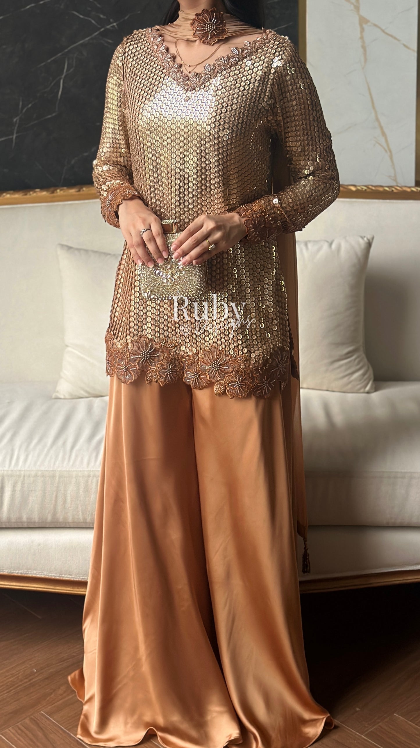 ALARA Mocha - 3 Piece Silk Suit with Choker Dupatta