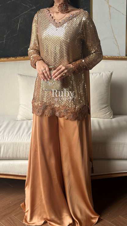 ALARA Mocha - 3 Piece Silk Suit with Choker Dupatta