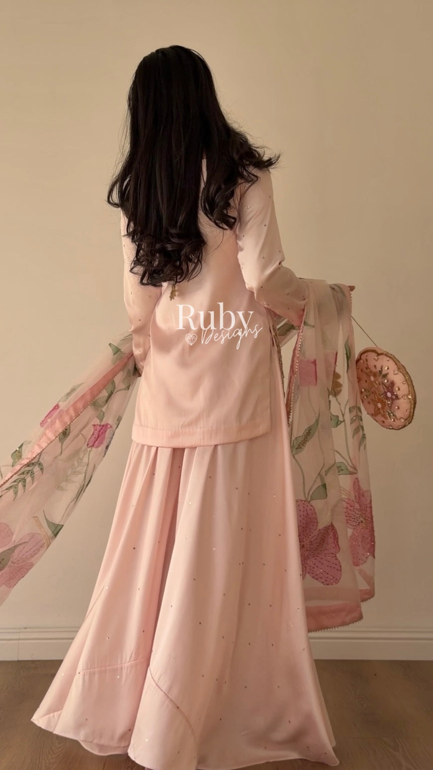 REYA Rose - 3 Piece Silk Suit with Matching Potli Bag