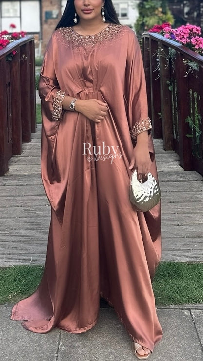 JAMILA - Rust Kaftan with Gold Handwork