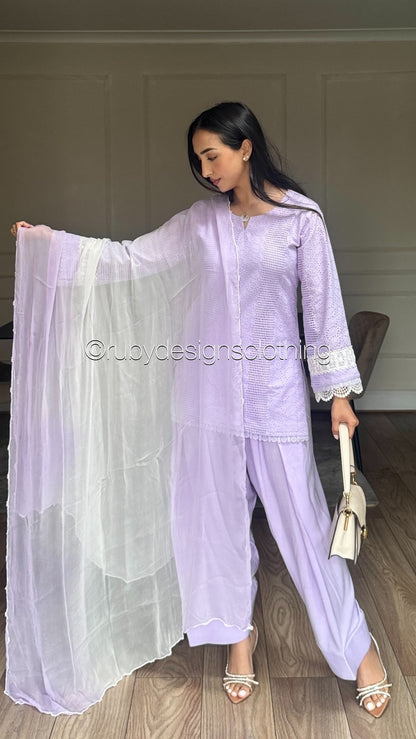 Lilac Haze - 3 Piece Chikankari Suit with Farshi Shalwar