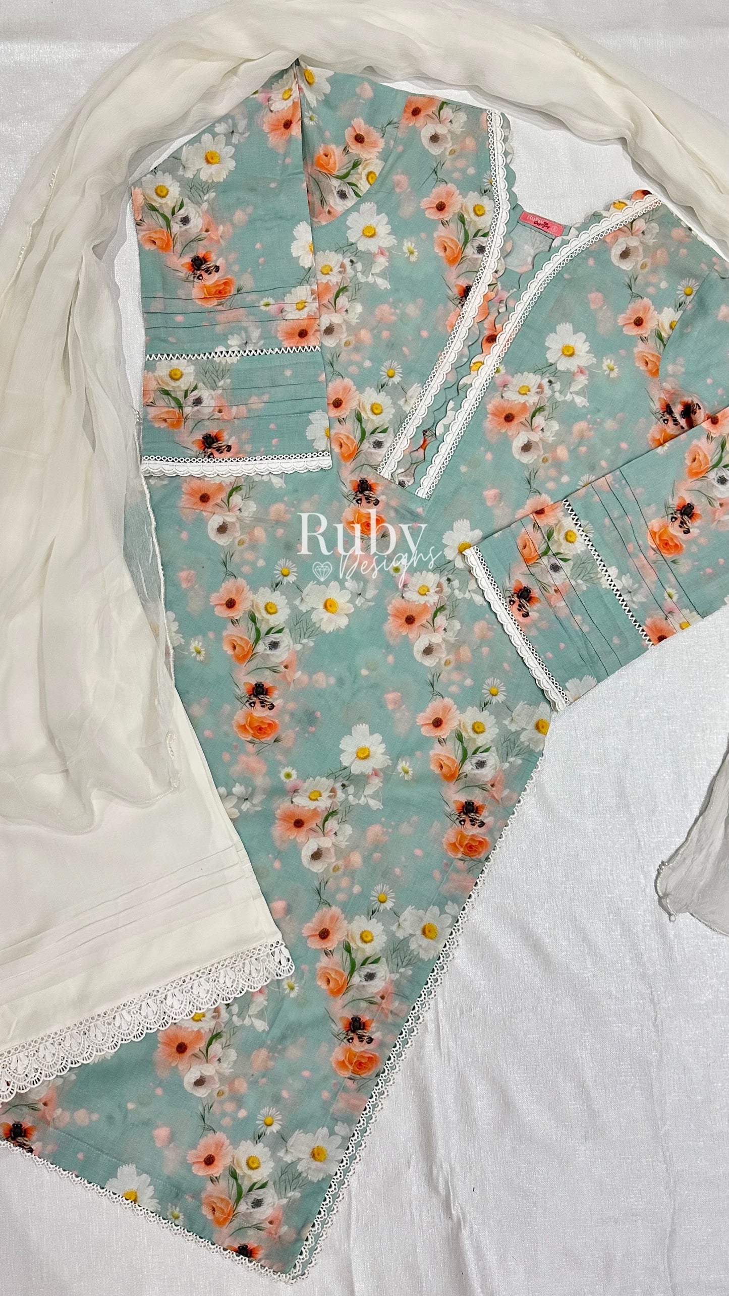 PARI - 3 Piece Blue Swiss Lawn Suit with Chiffon Dupatta