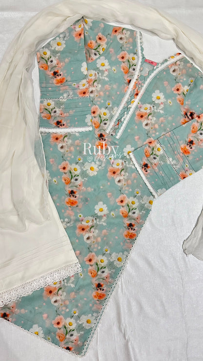 PARI - 3 Piece Blue Swiss Lawn Suit with Chiffon Dupatta