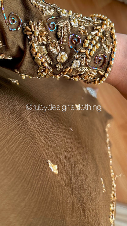 NAYRA Style 2 (Long Shirt) - 3 Piece Khaki Chiffon Suit with Trouser