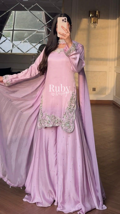 PARISA Lilac - 4 Piece Silk Suit with Matching Potli Bag