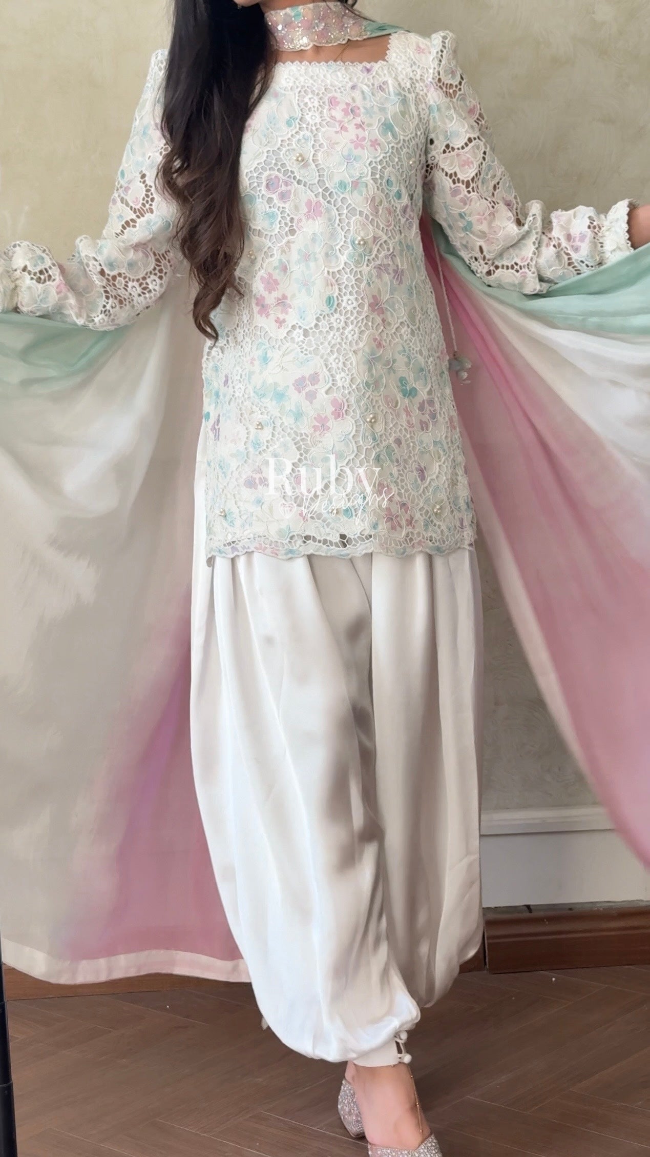 SAIRA Bloom - 3 Piece Cutwork Chikankari Suit with Balloon Trousers