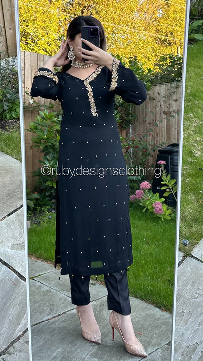 EXCLUSIVE SAMPLE - 2 Piece Black Chiffon Suit (8746814800085)