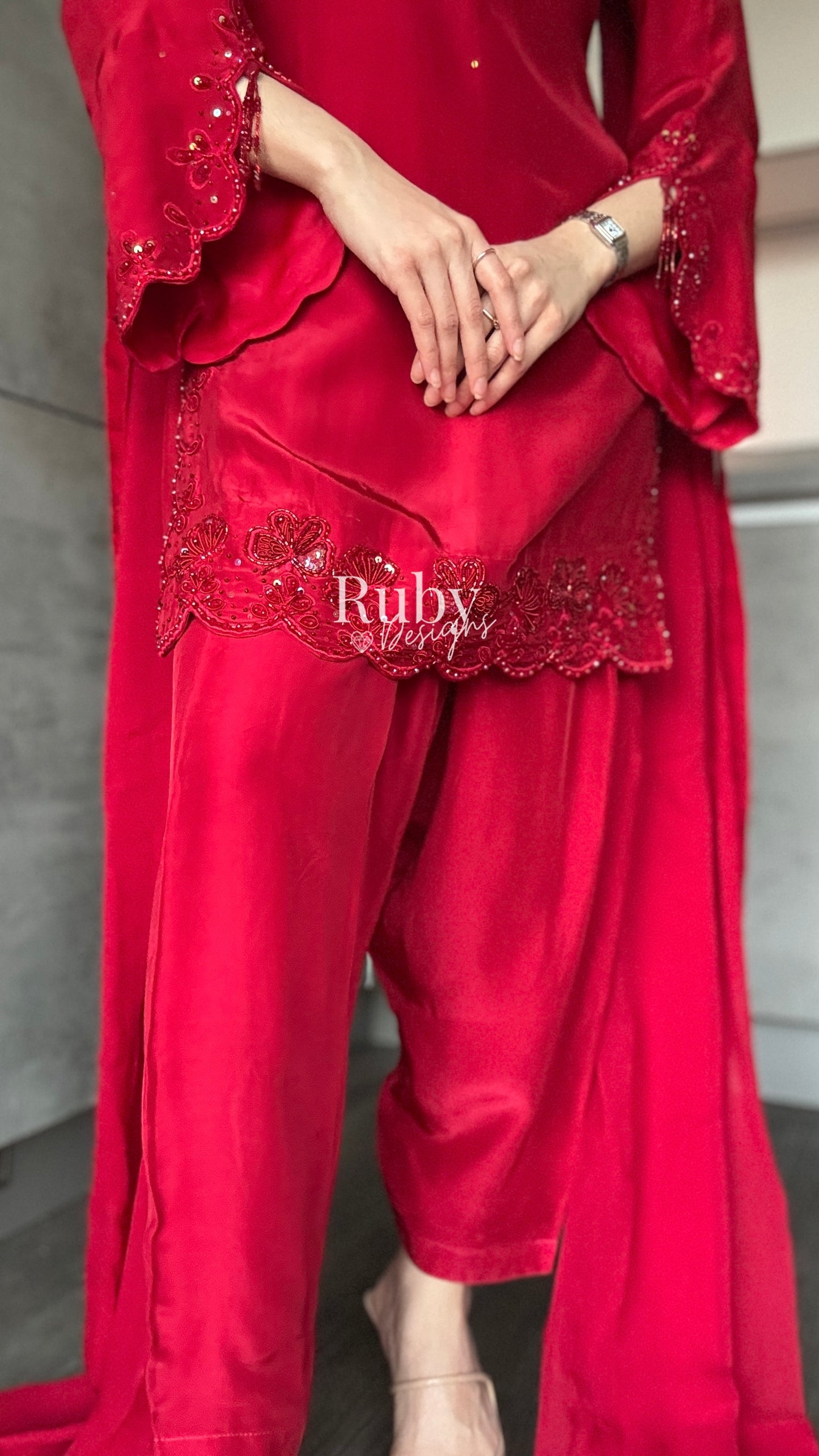 LARA Ruby - 3 Piece Luxury Silk Suit with Cutdana Handwork