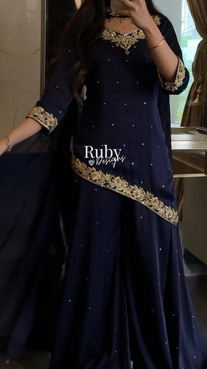 RANI Midnight - 3 Piece Luxury Silk Suit with Matching Bag