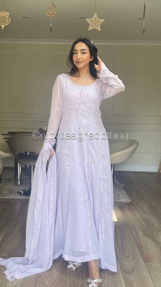 INAARA Lilac - 4 Piece Chiffon Dress with Matching Bag