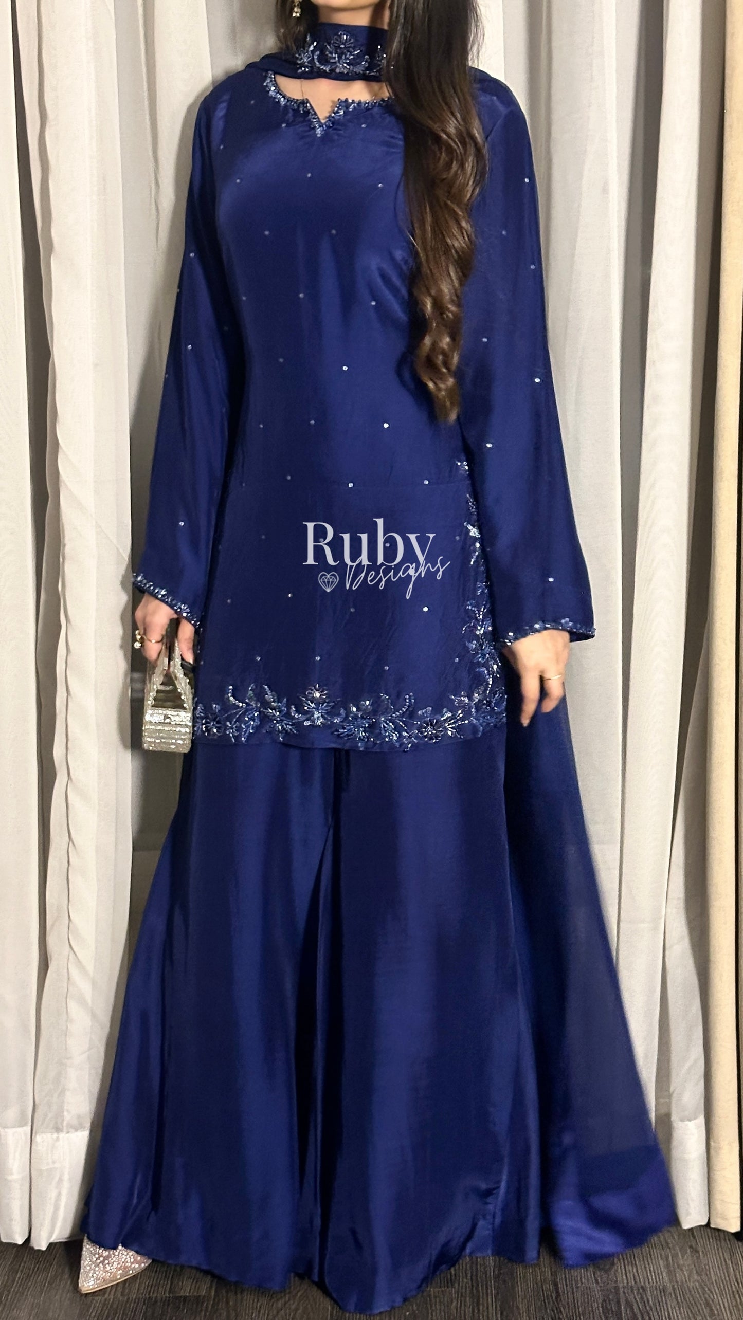 LARA Sapphire - 3 Piece Luxury Silk Suit with Cutdana Handwork
