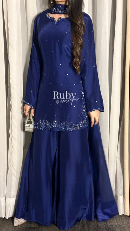 LARA Sapphire - 3 Piece Luxury Silk Suit with Cutdana Handwork