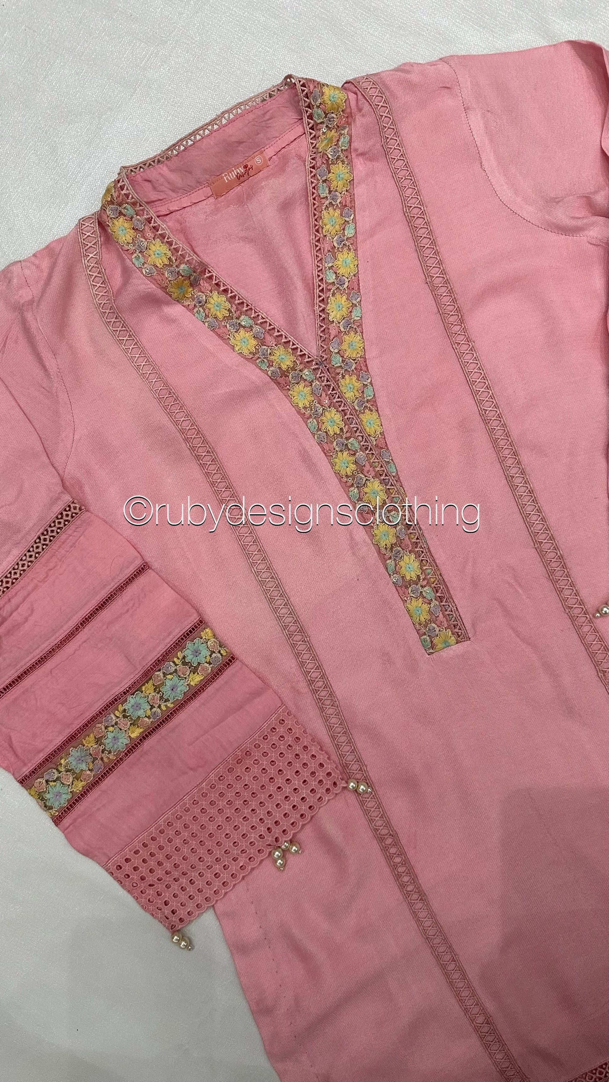 Minor Defect - NISA - 3 Piece Rose Pink Suit with Pearls (8748061327573) (8748064735445) (8748069978325) (8748072665301)