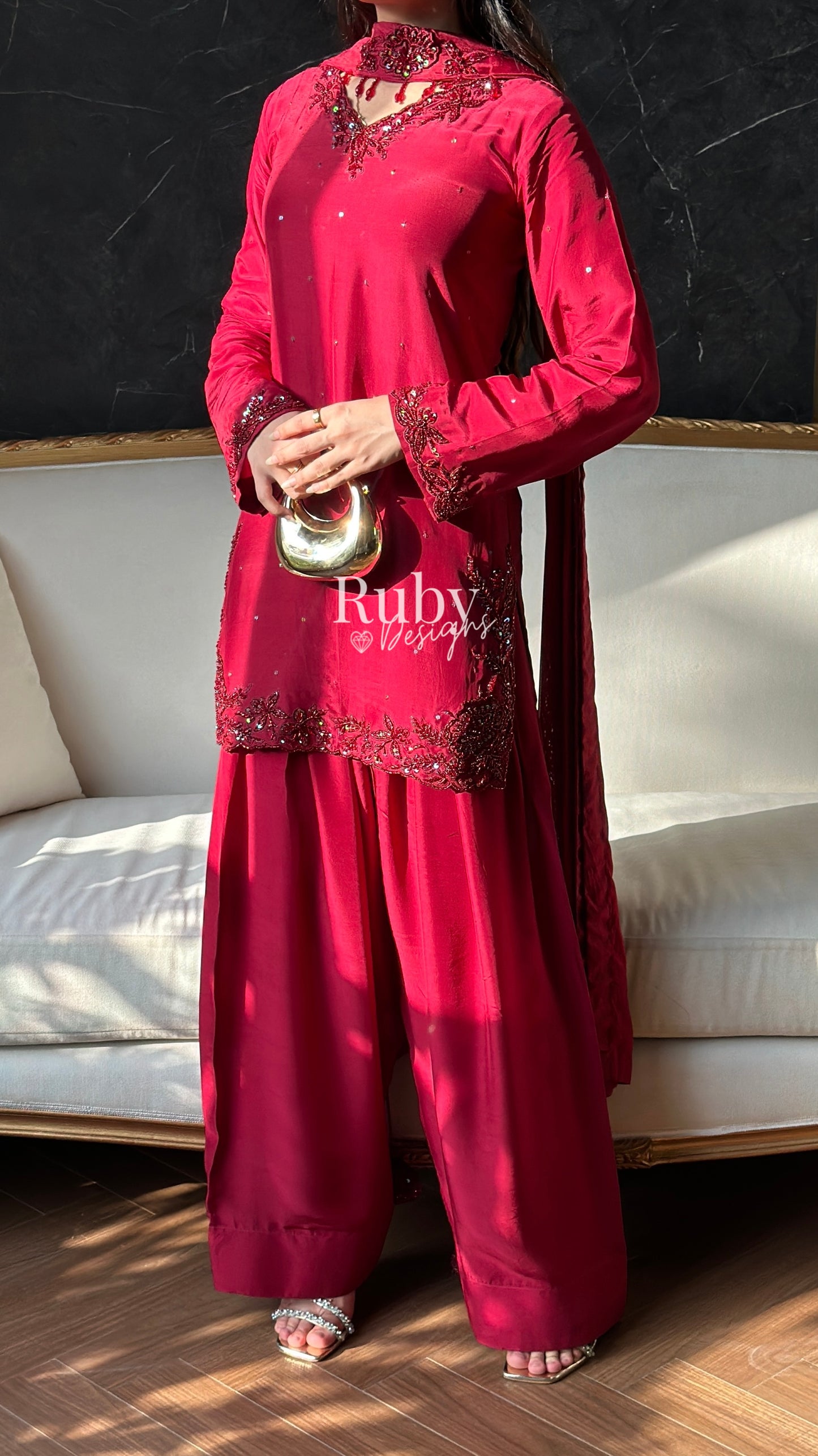 LEYLA - 3 Piece Luxury Silk Suit with Farshi Shalwar