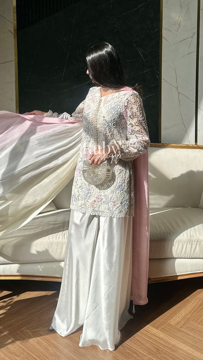 SAIRA Flow - 3 Piece Cutwork Chikankari Suit with Flowy Trousers